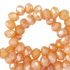 Faceted glass beads 8x6mm disc Amber orange-pearl shine coating